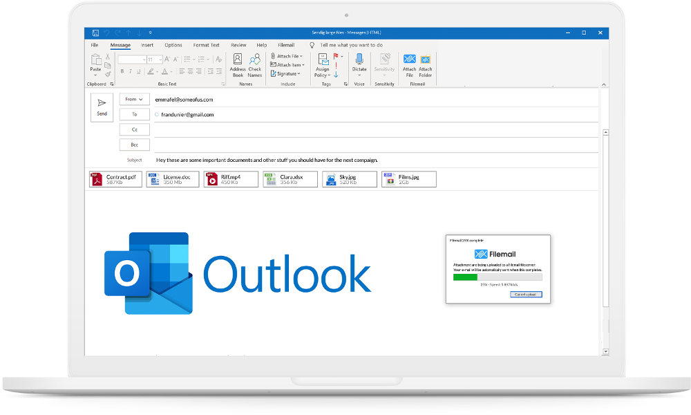 Naš dodatek omogoča hitro in varno pošiljanje velikih datotek neposredno iz programa Outlook.